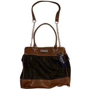 Chaps Salerno Black And Brown Two Strap Tote Bag With Tag
